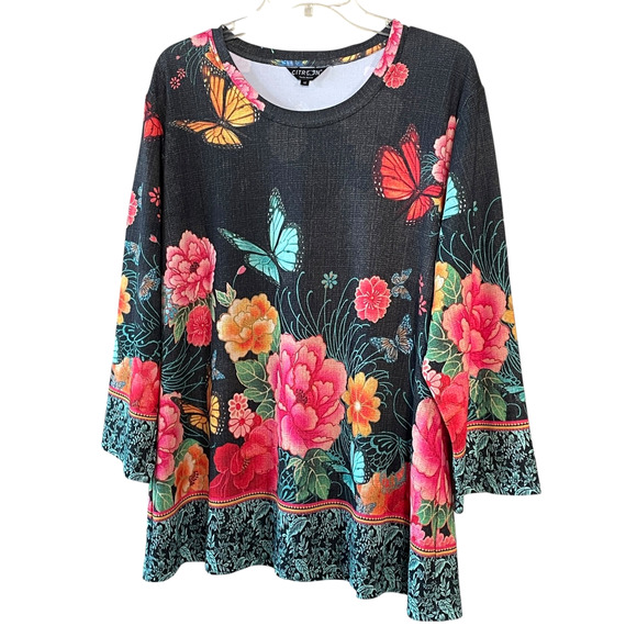 CITRON SANTA MONICA Butterflies In Flight Size 1X Pullover 3/4 Sleeve Tunic Top - Picture 10 of 10